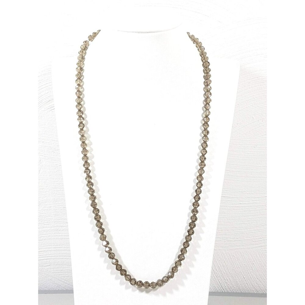 Vintage Trifari Gold Tone Smokey Faceted Round Bead Necklace 24" Classic Acrylic